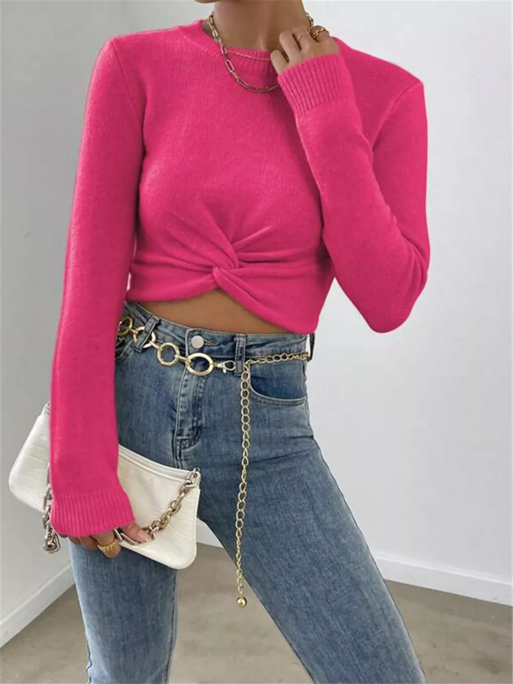 Twisted Front Cropped Knit Top, image 5