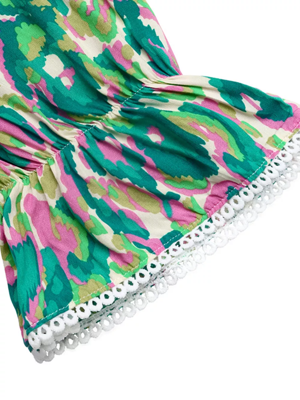 Printed V-Neck Flounce Sleeve Dress, image 8