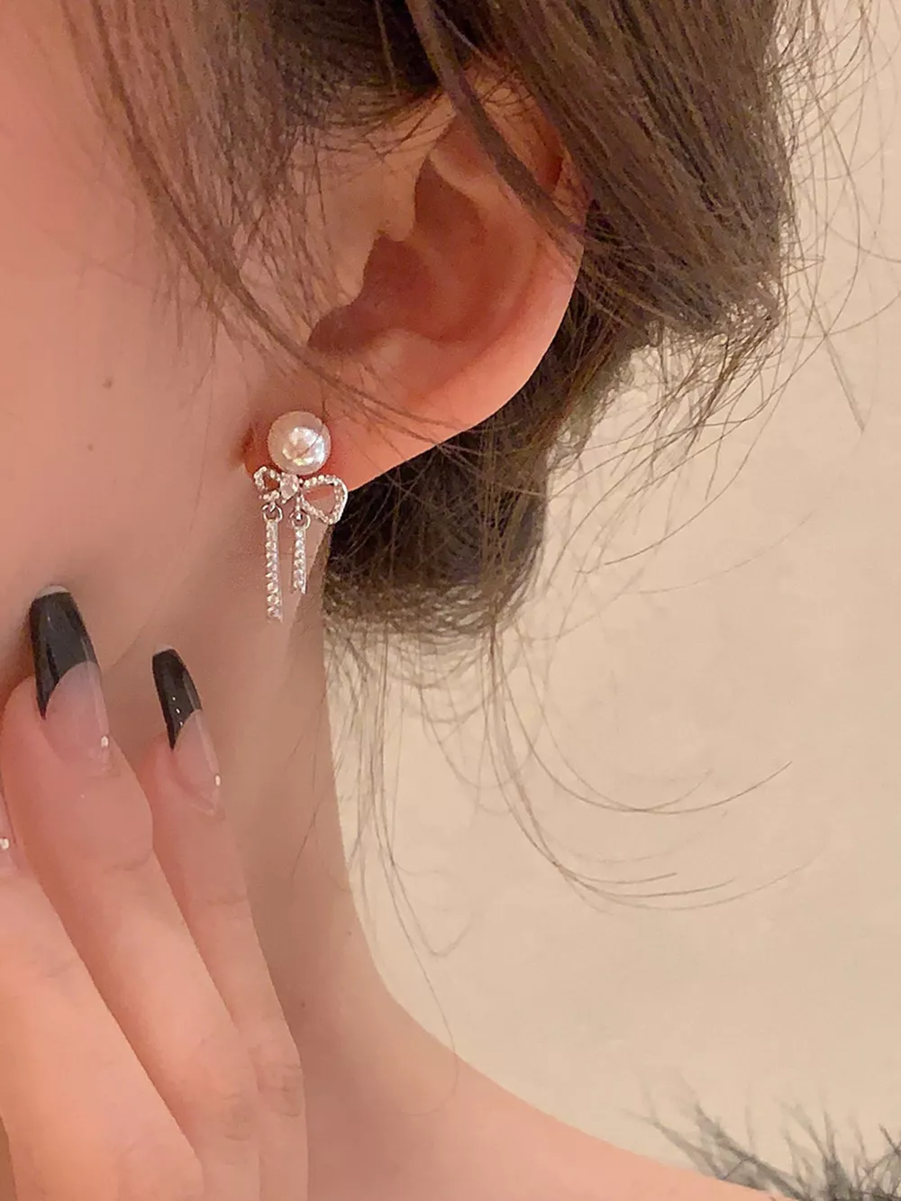 Pearl Bowknot Drop Earrings, image 2