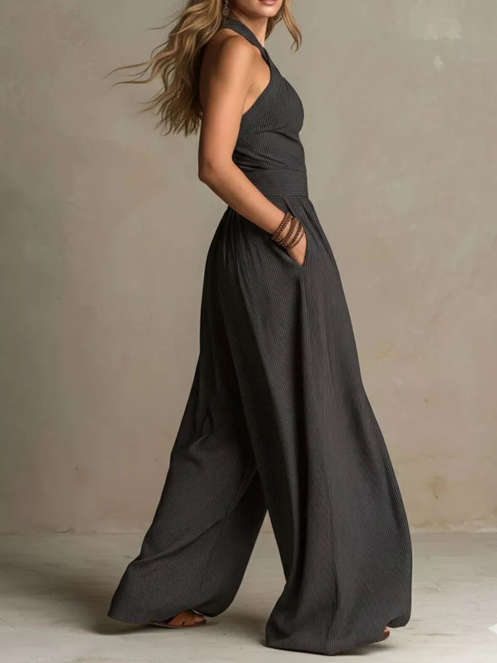 Full Size Halter Neck Wide-Leg Jumpsuit Plus Size, image 5