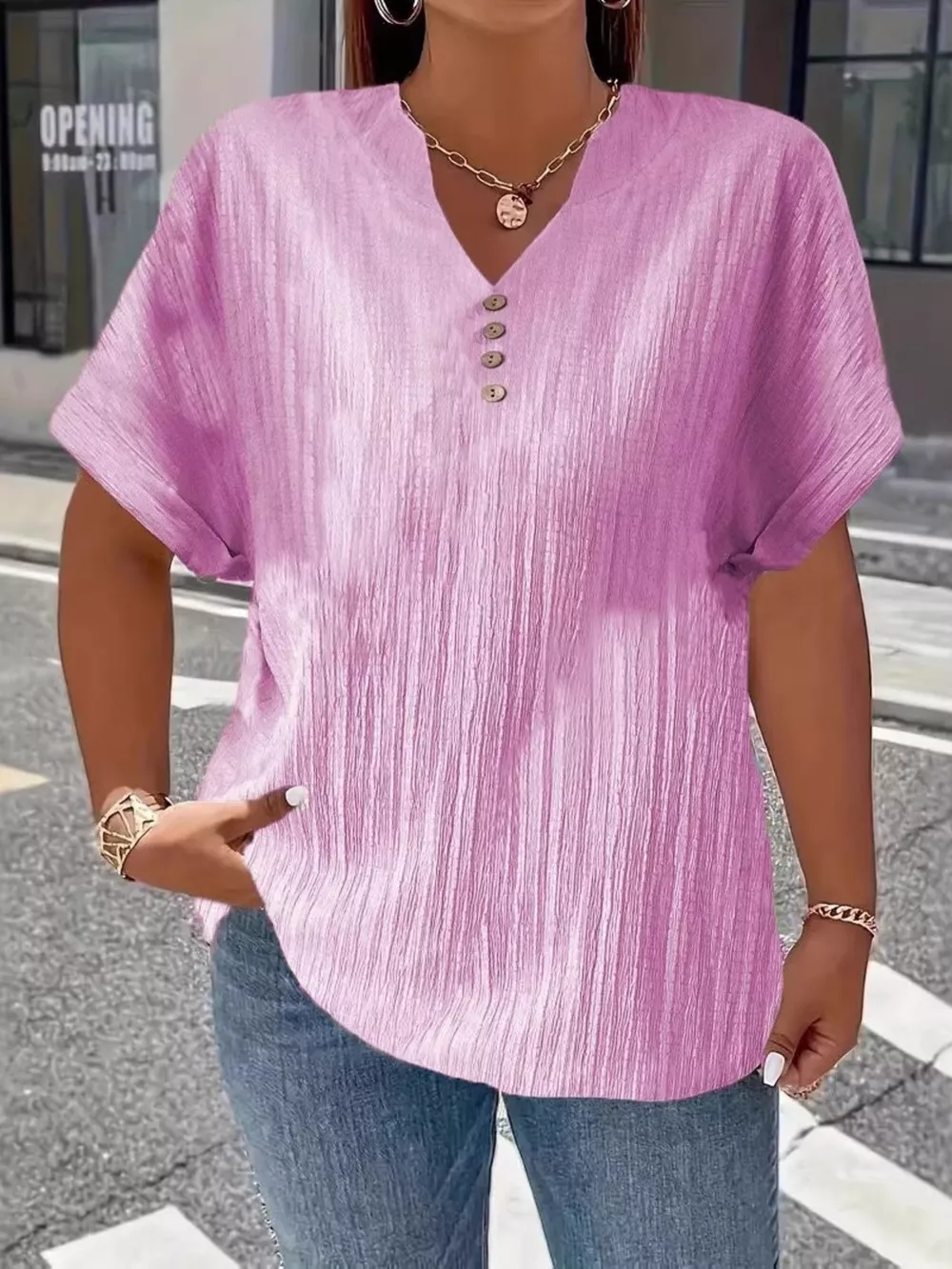 Plus Size Notched Short Sleeve Textured Top, image 23