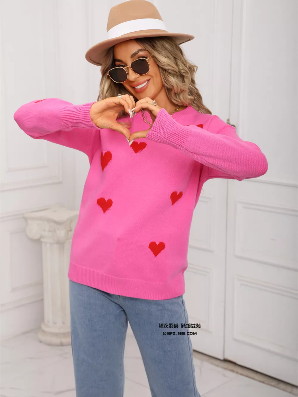 Valentine's Day Heart Print Round Neck Sweater, image 9