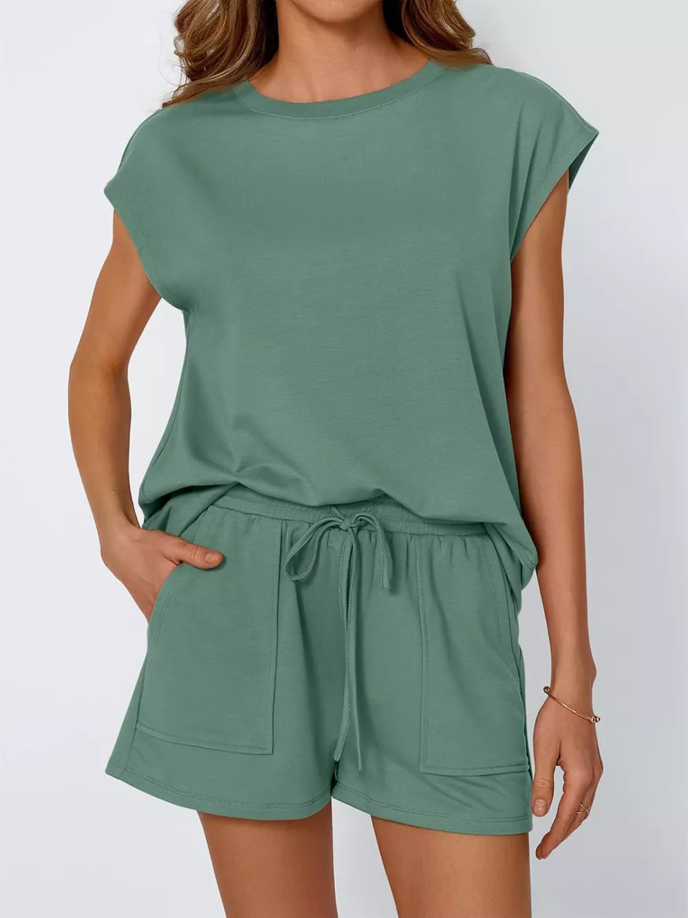 Casual Solid Color T-Shirt and Shorts Set, image 6