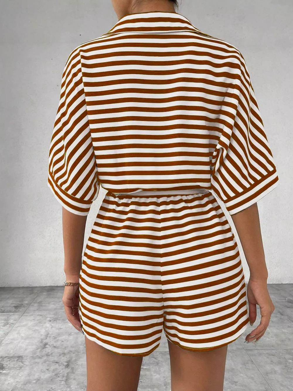 Striped Button Front Half Sleeve Romper, image 14