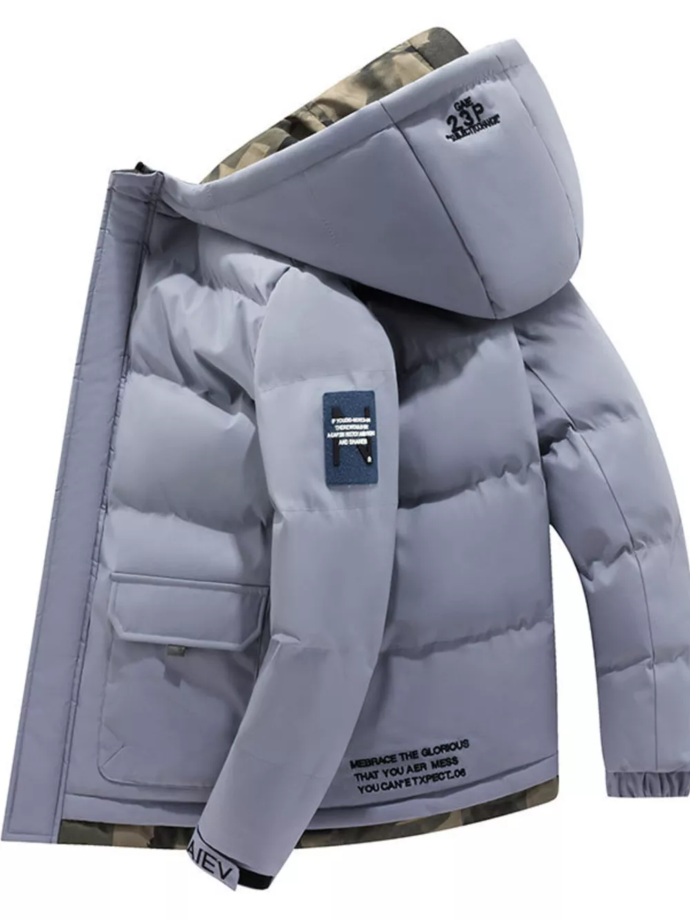 Men's Plus Size Hooded Padded Zip Up Coat, image 2