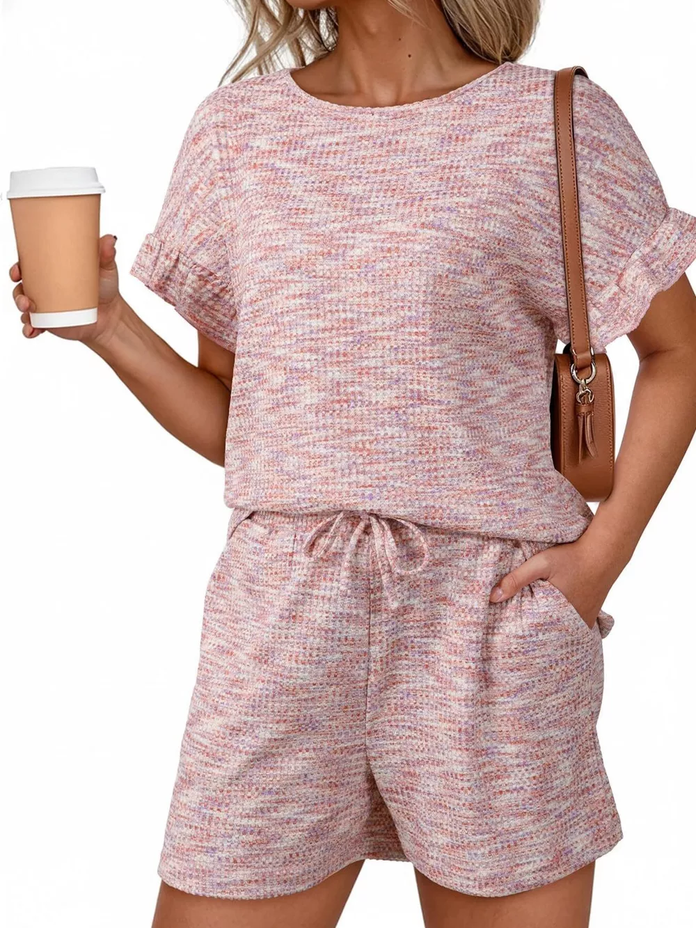 Ruffle Sleeve Textured Top and Shorts Set, image 6