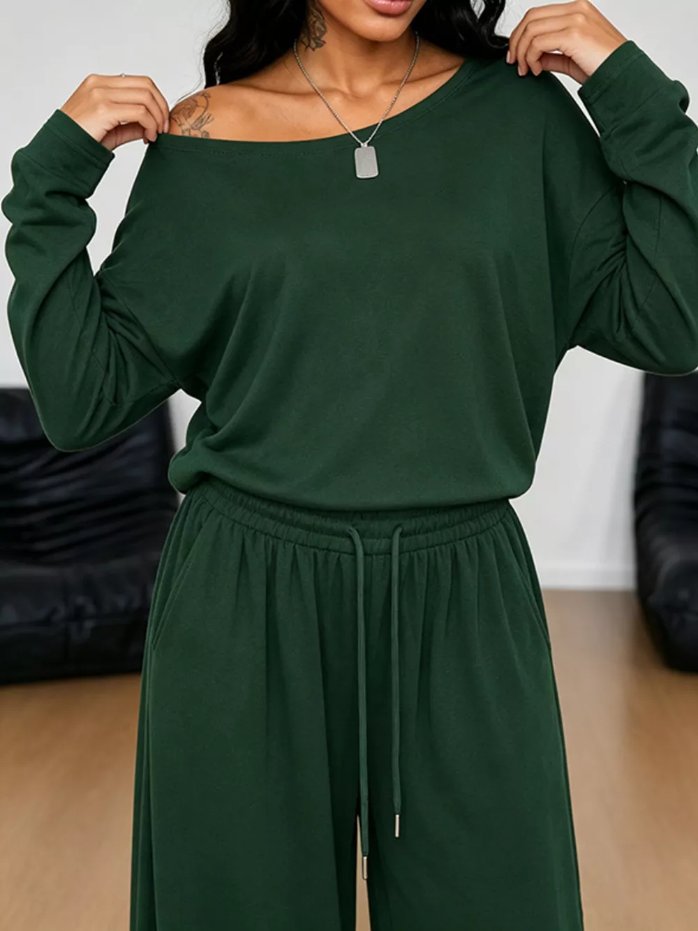 Full Size One-Shoulder Top and Drawstring Pants Set Plus Size, image 12