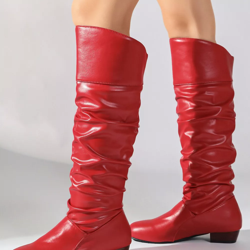Ruched Knee-High Low Block Heel Boots, image 7