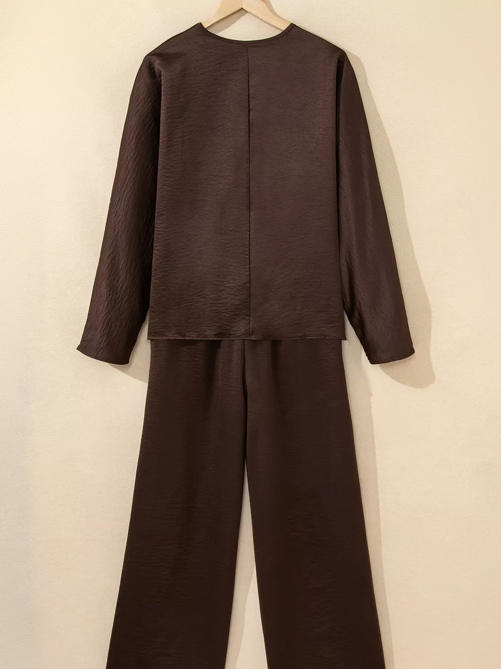 Braided V Neck Long Sleeve Loose Top and Drawstring High Waist Pants 2pcs Outfit, image 10