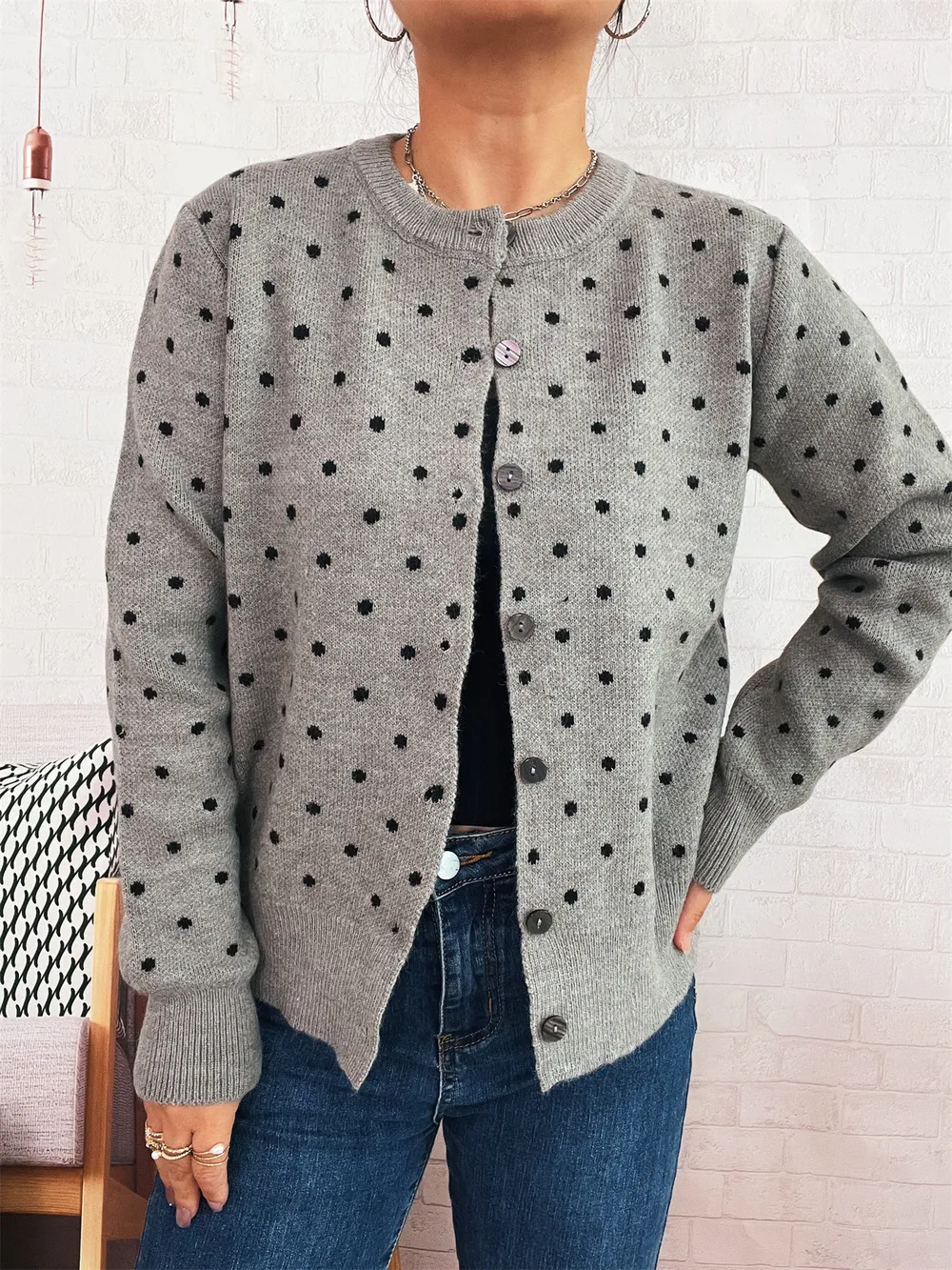 Polka Dot Button-Up Cardigan, image 3