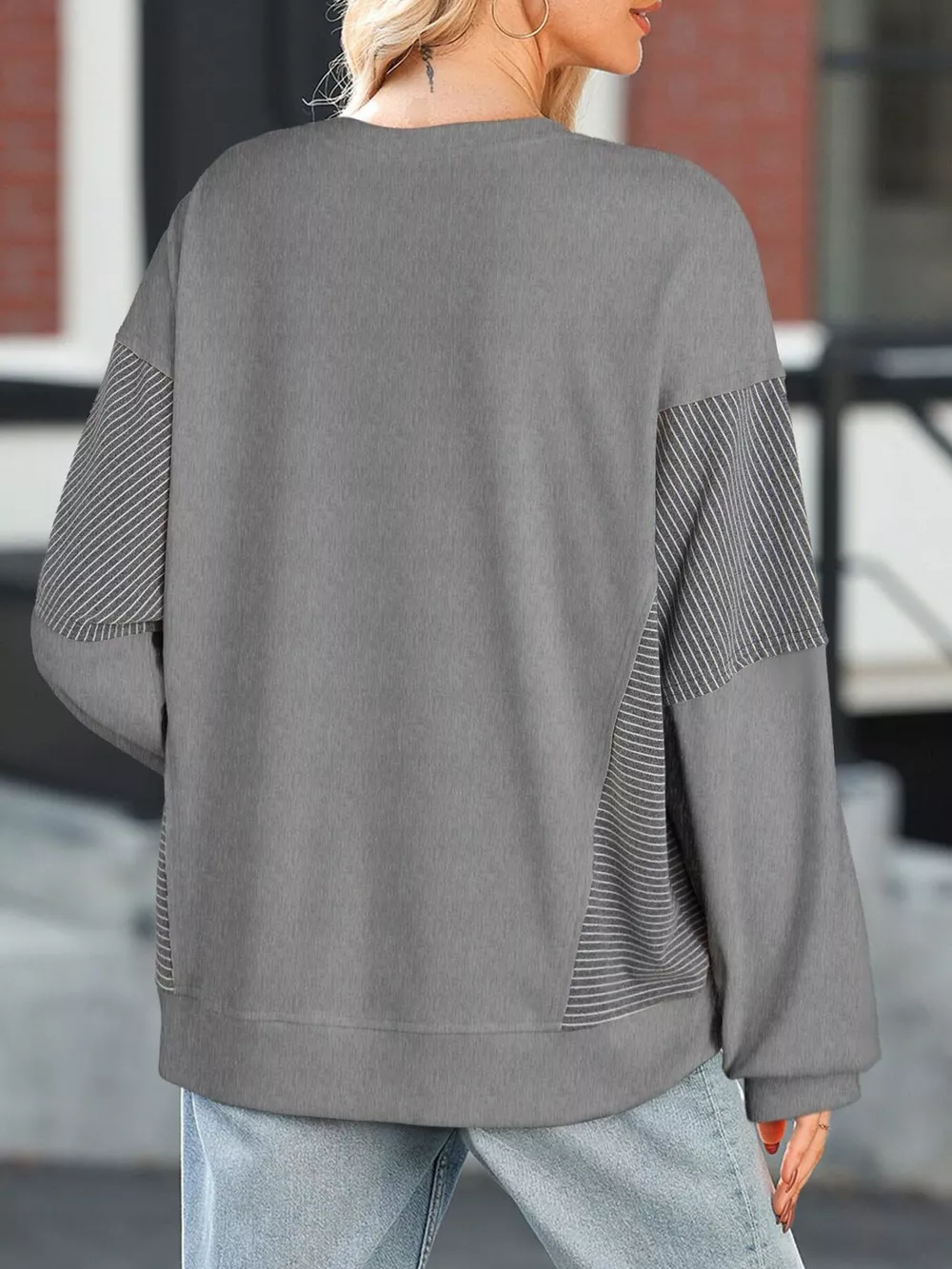 Striped Round Neck Long Sleeve Sweatshirt, image 21
