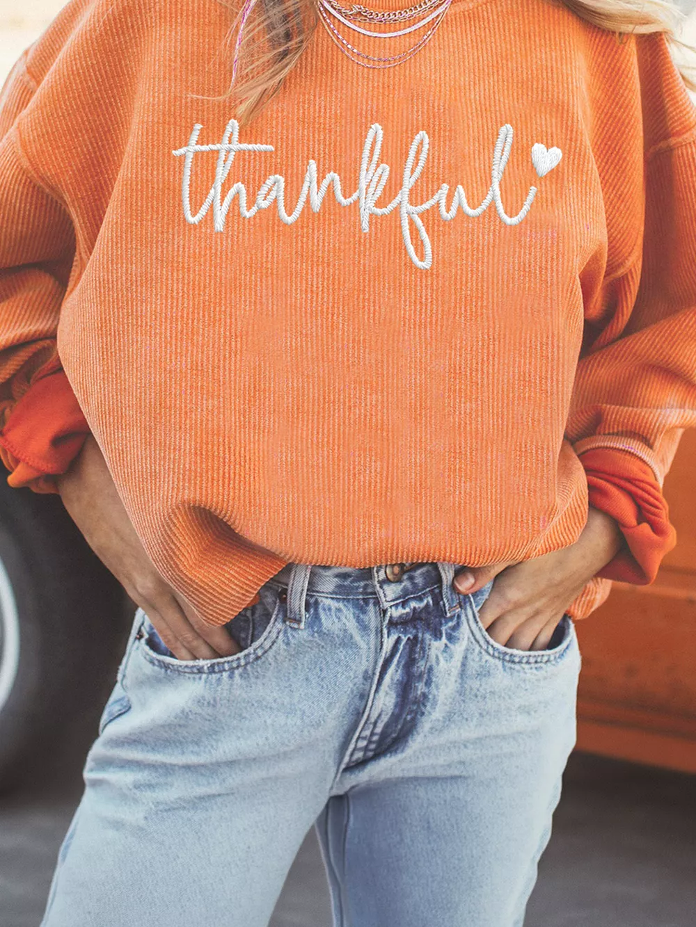 Thankful Embroidered Corded Crewneck Sweatshirt, image 6