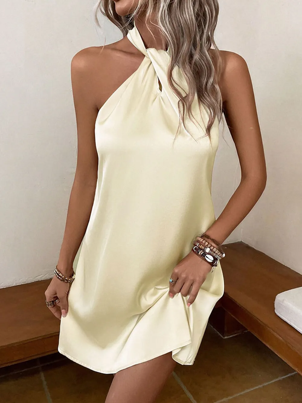 Halter Neck Satin Mini Dress, image 5