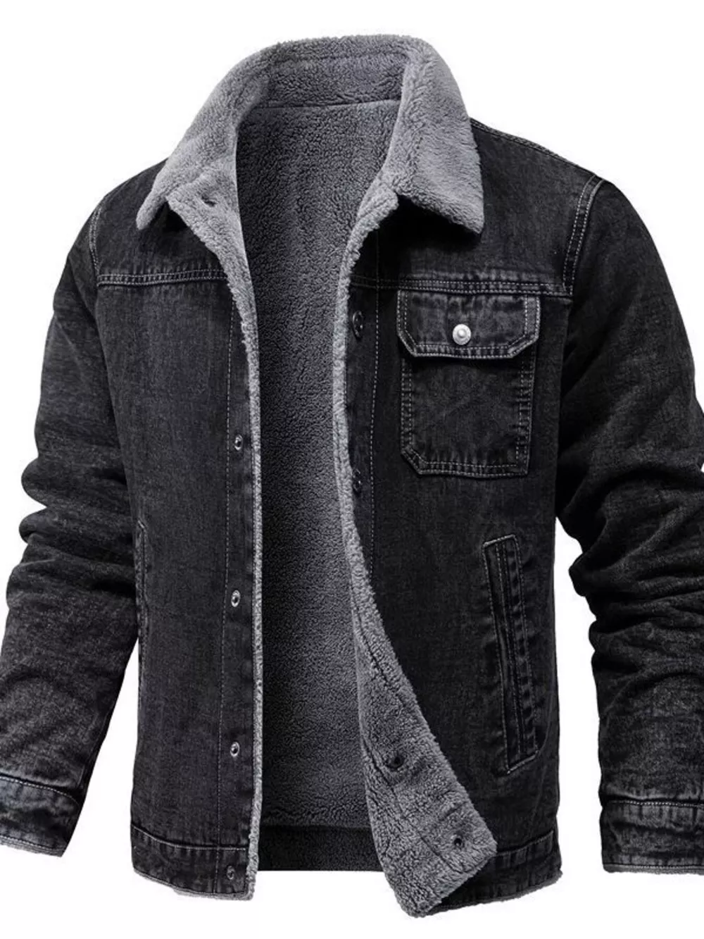 Men's Plus Size Button Up Sherpa Lined Denim Jacket
