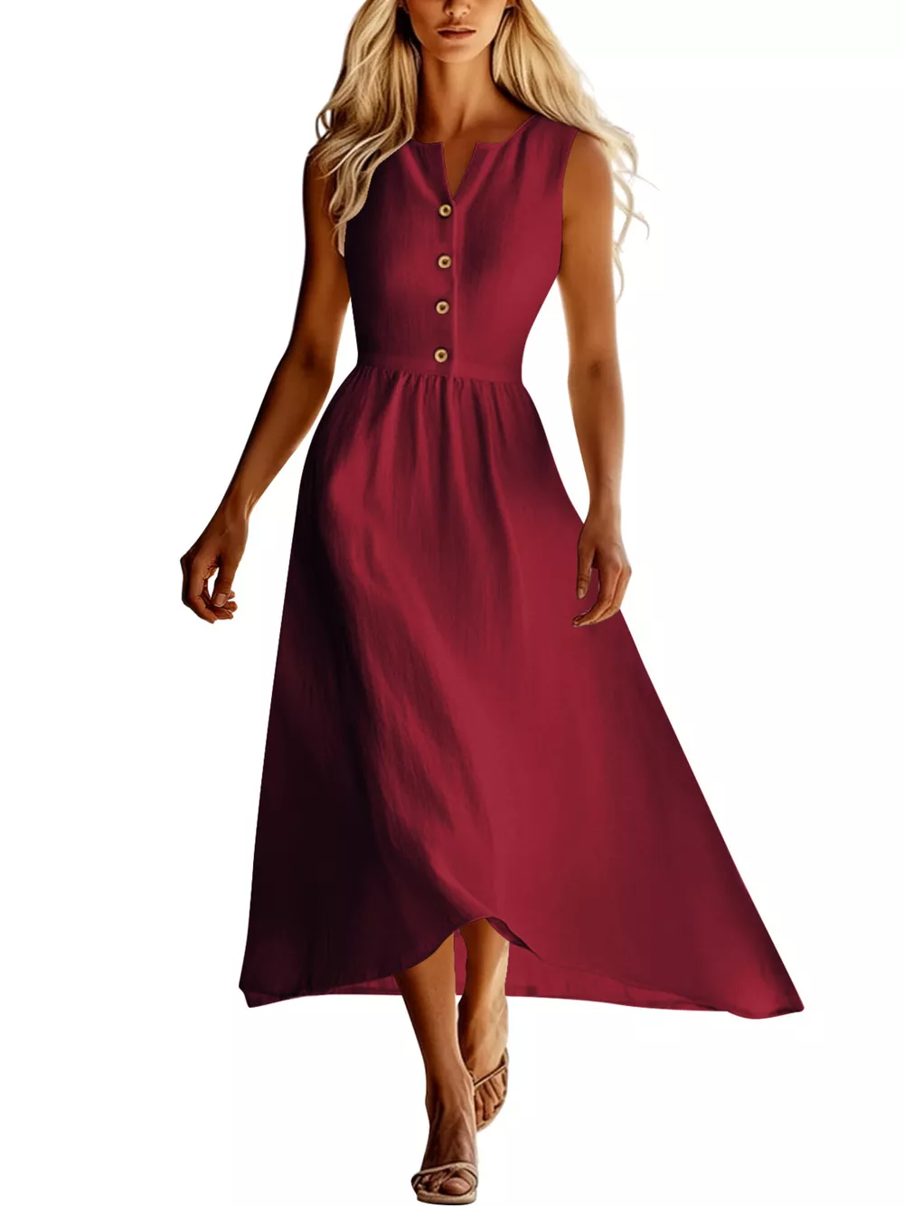 Sleeveless Button Front Flowy Midi Dress, image 12