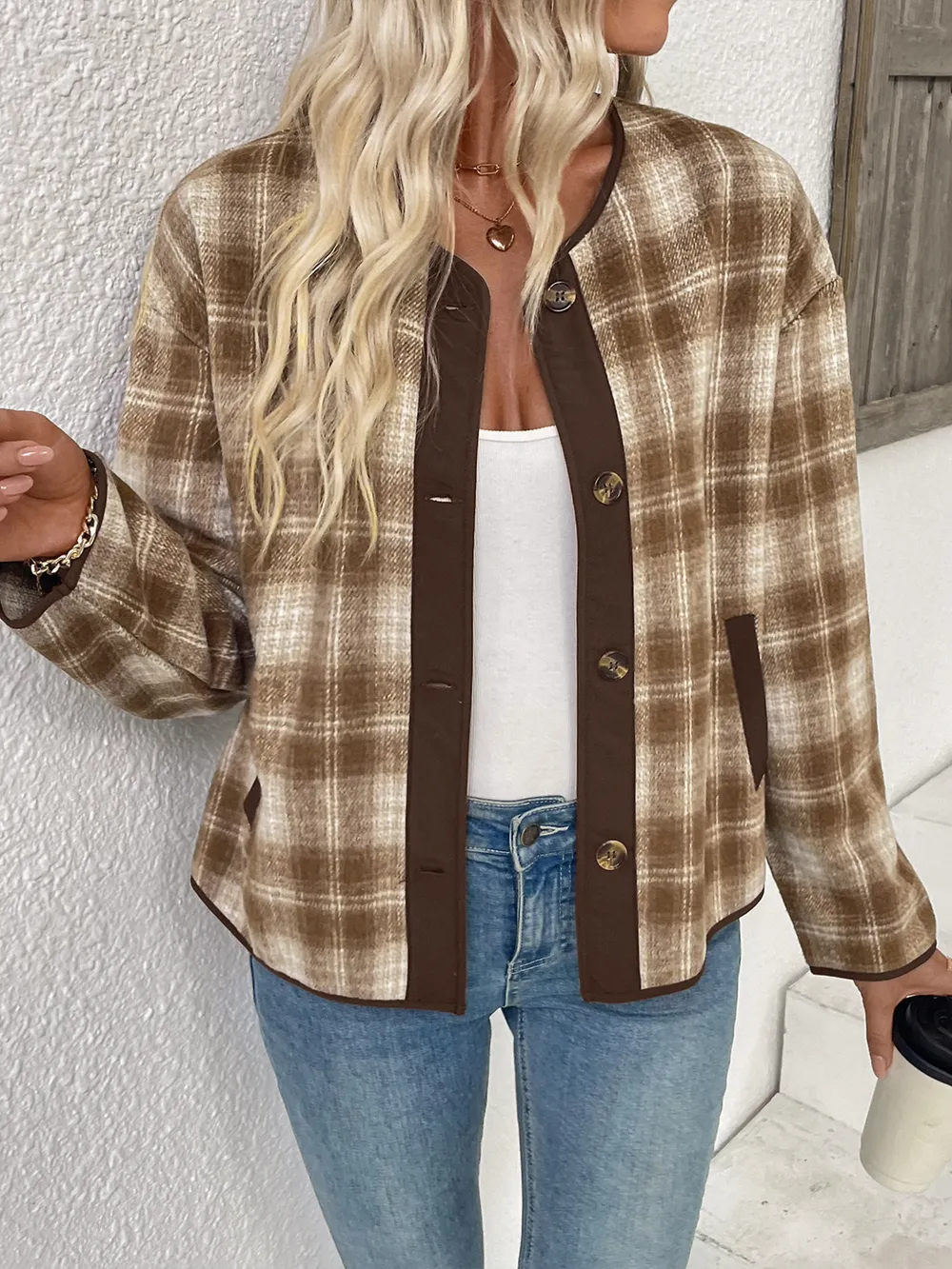 Plaid Long Sleeve Button-Up Jacket, image 3