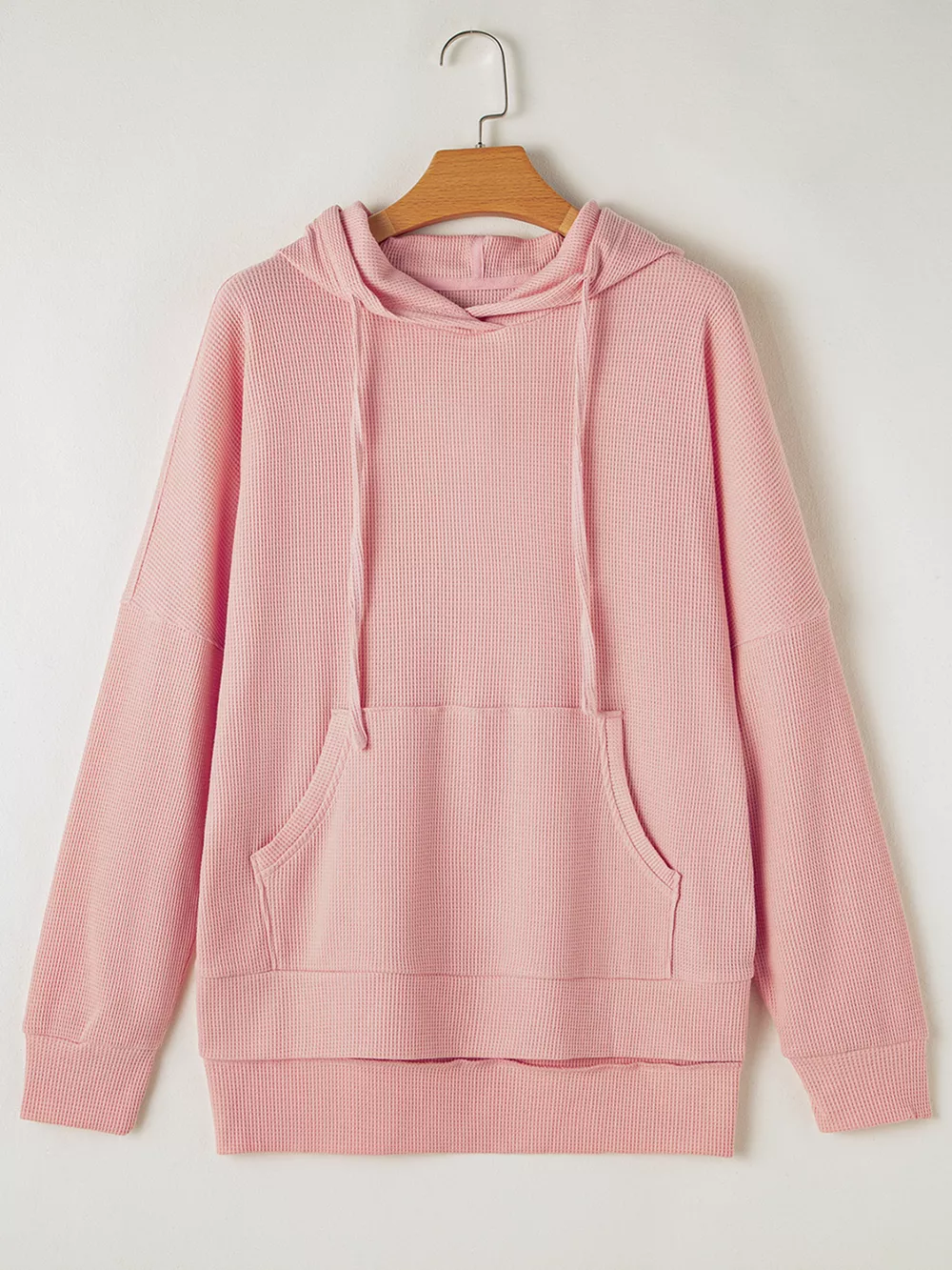 Waffle Knit Fleece Lined High Low Oversized Hoodie, image 4