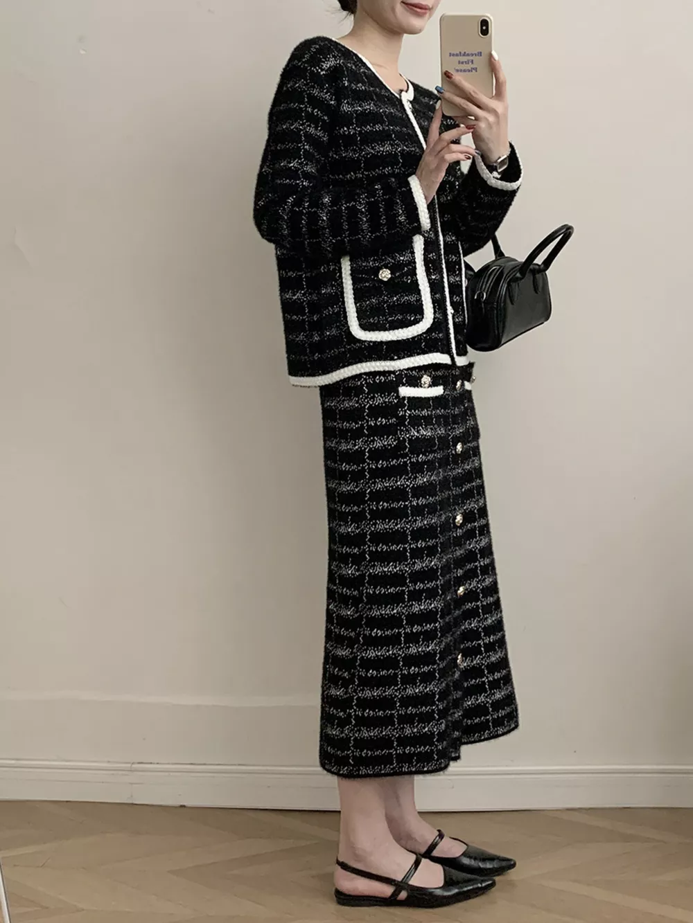 Tweed Contrast Trim Jacket and Skirt Set, image 7