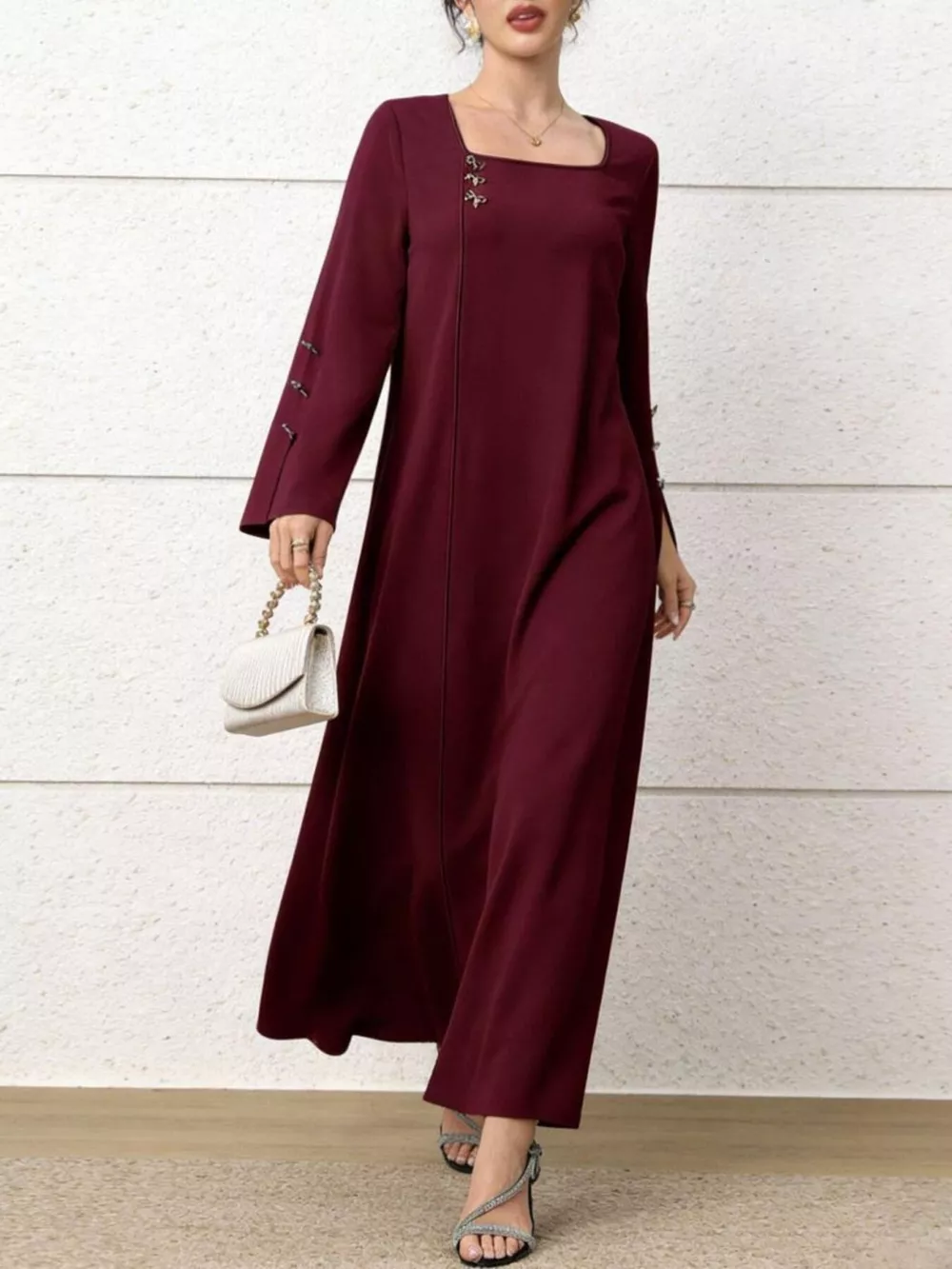 Square Neck Flare Sleeve Maxi Dress, image 4