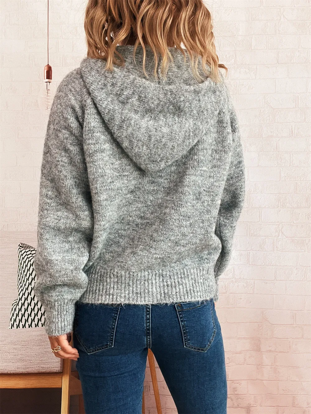 Quarter Zip Ribbed Hem Sweater, image 8