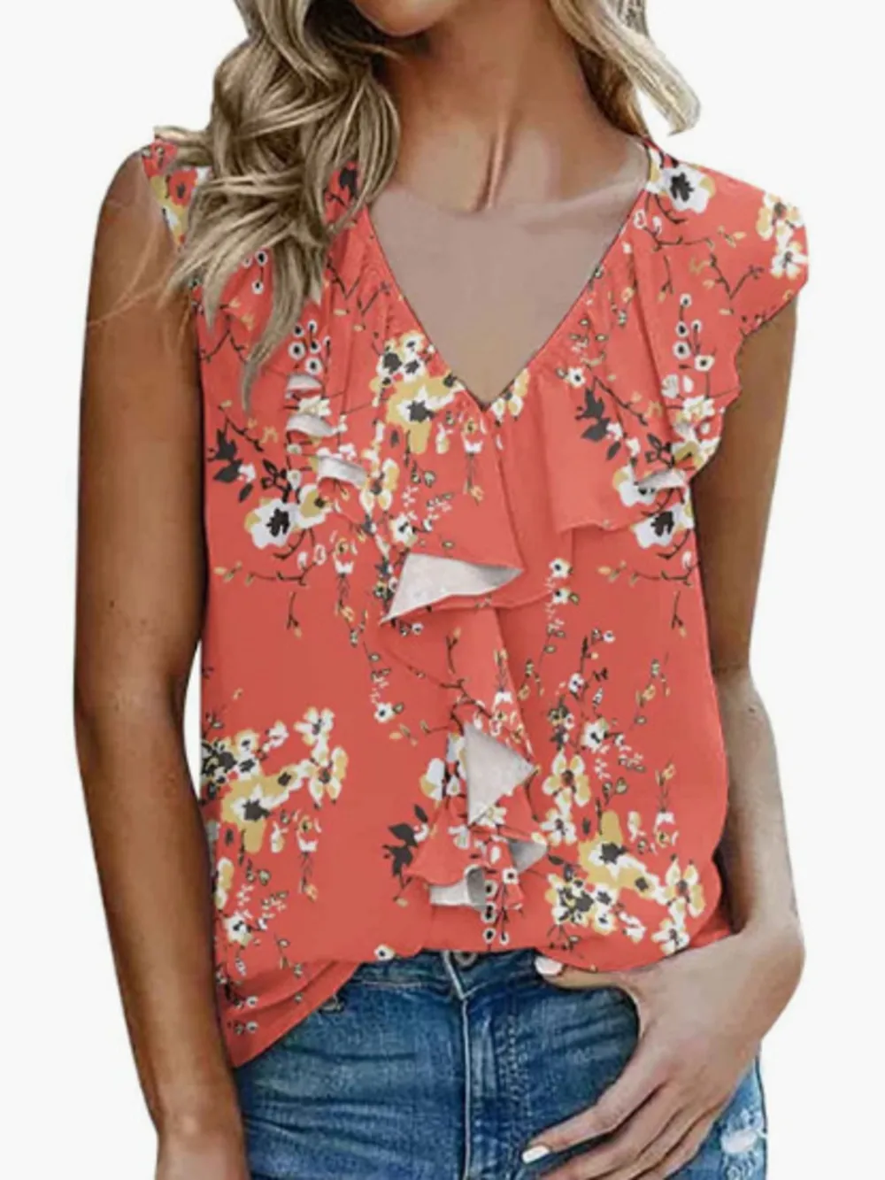 Printed V-Neck Tank, image 13