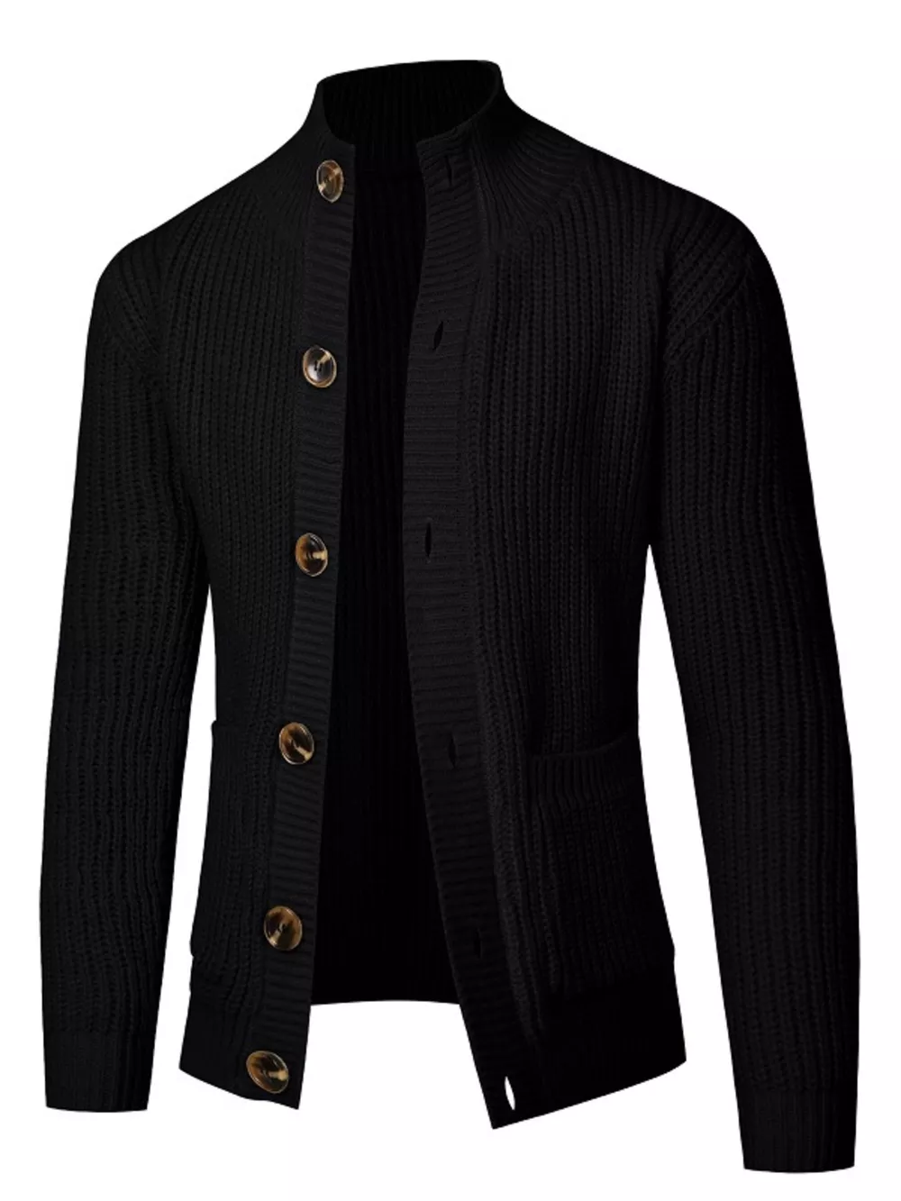 Men's Plus Size Stand-Collar Ribbed Knit Button-Down Cardigan, image 7