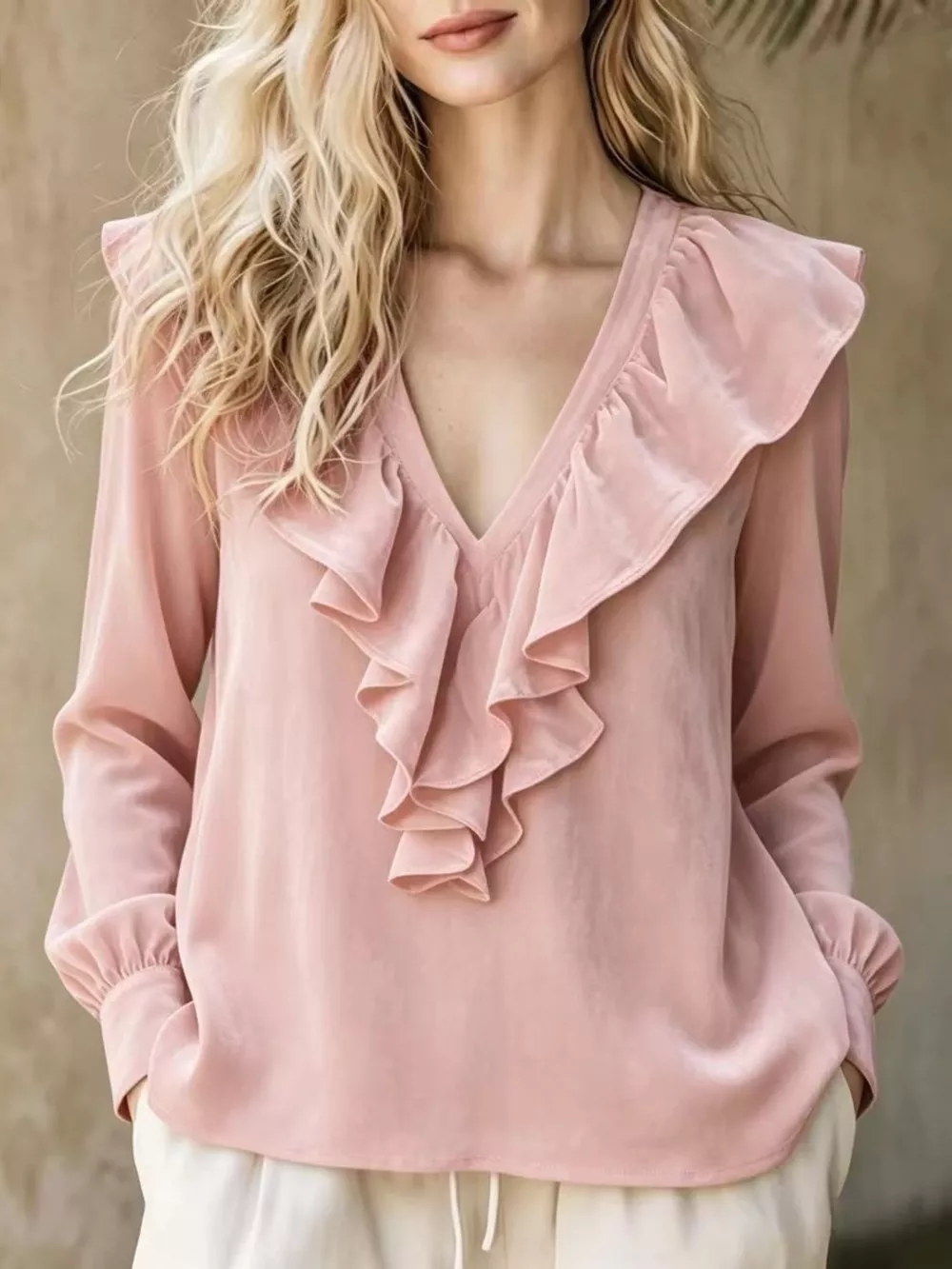 Full Size Velvet Ruffle V-Neck Blouse Plus Size, image 11