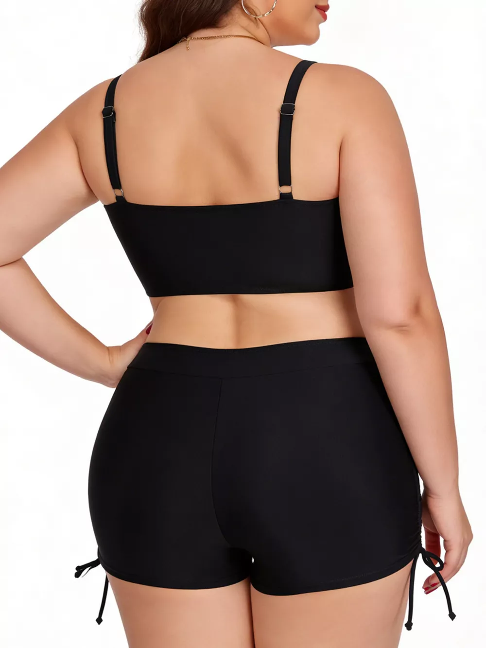 Plus Size Ruched Drawstring Swim Set, image 4