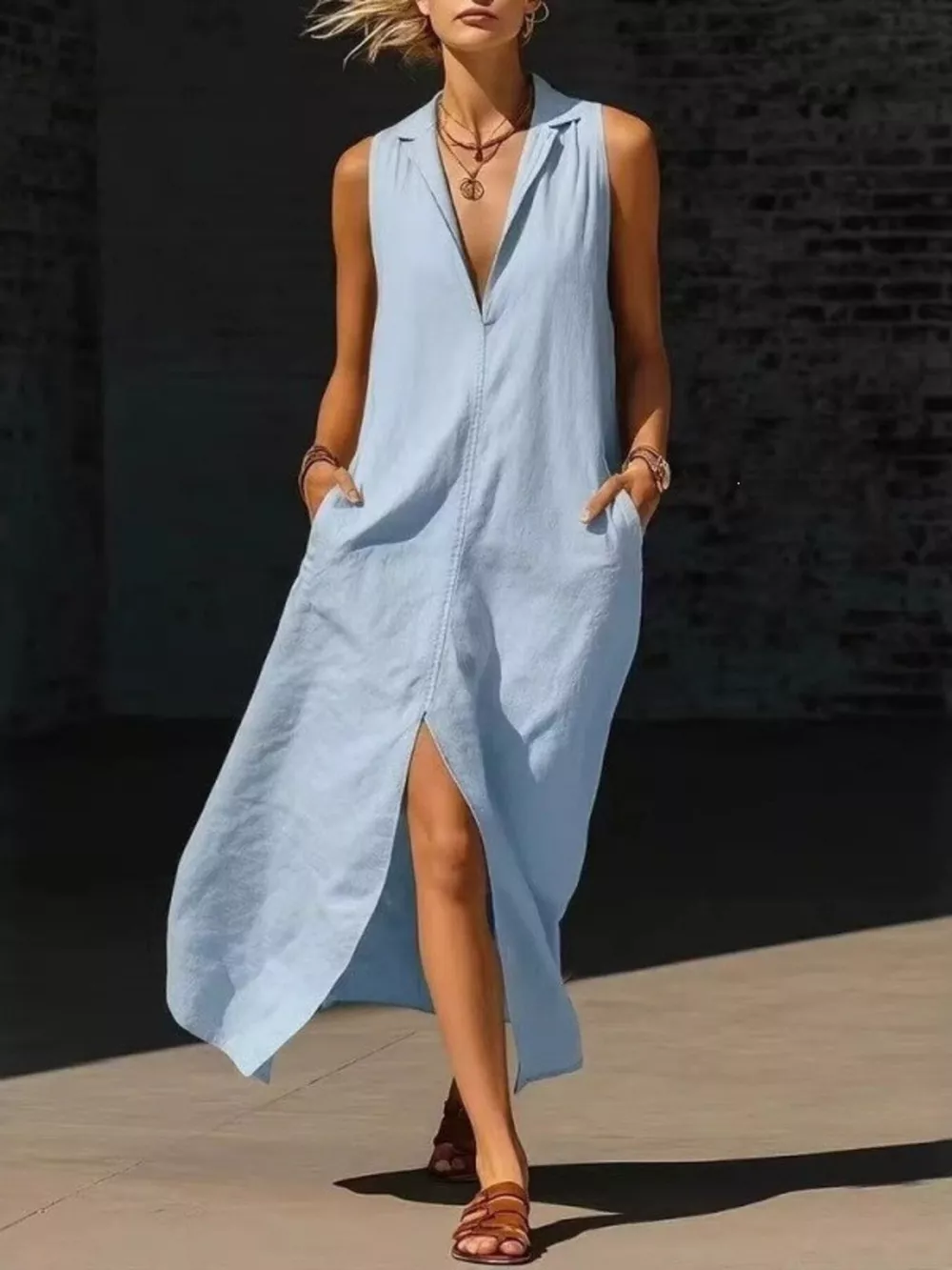 Sleeveless Maxi Dress with Side Pockets, image 10