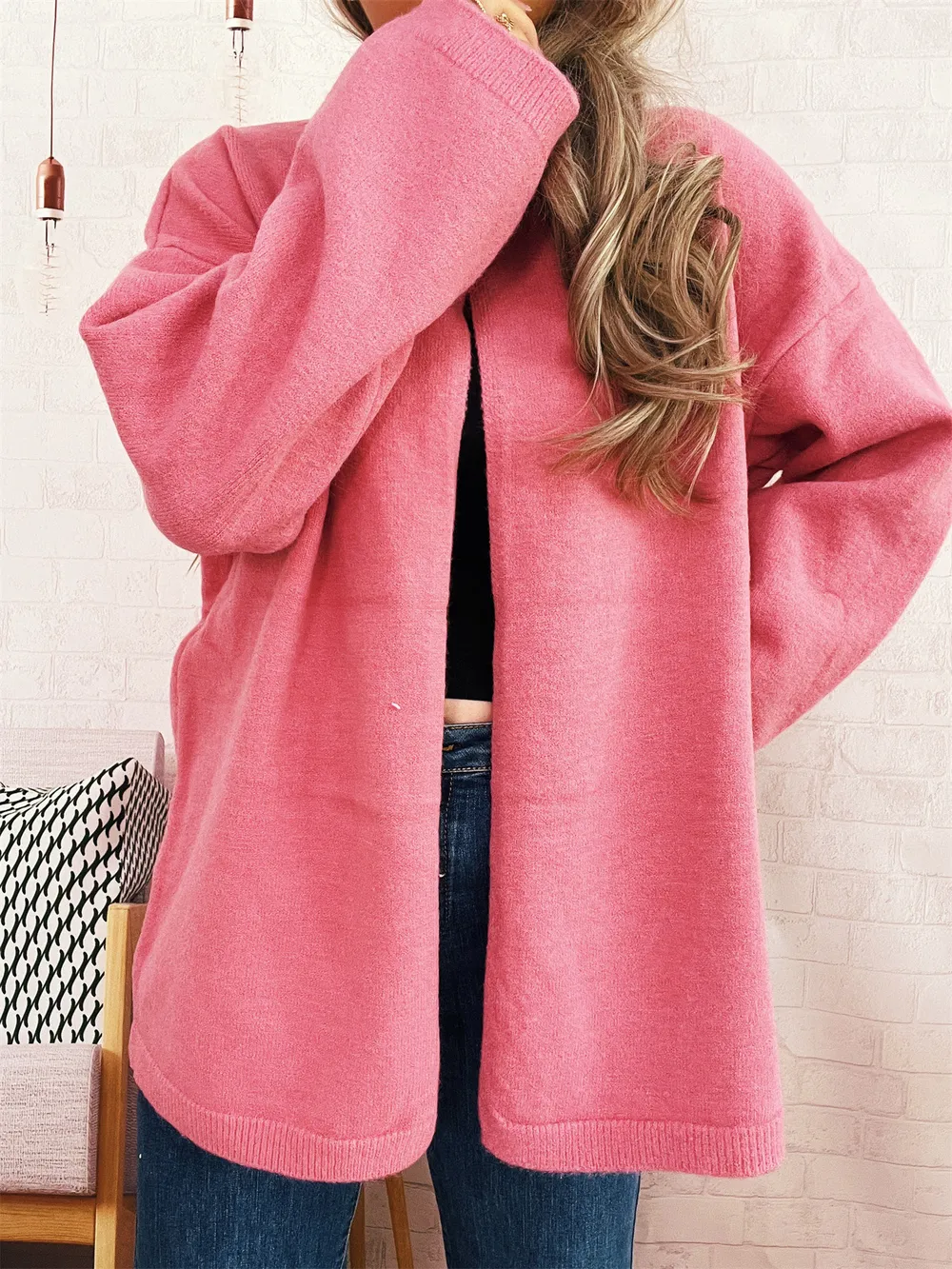One Button Front Drop Shoulder Cardigan, image 5