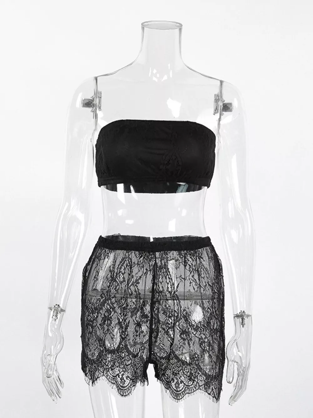 Lace Tube Top & Cardigan and Shorts Three-Piece Lounge Set, image 11