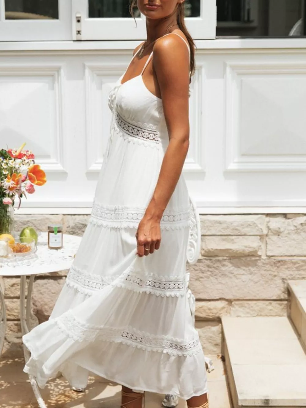 Lace Trimmed Tiered Midi Cami Dress, image 7
