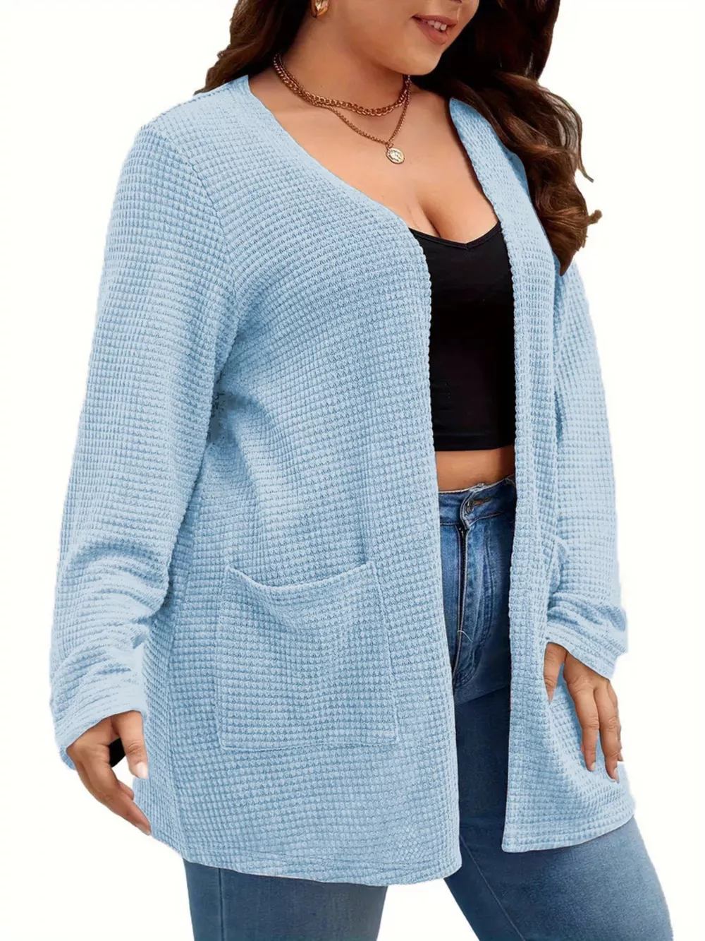 Plus Size Open Front Long Sleeve Knit Cardigan, image 7