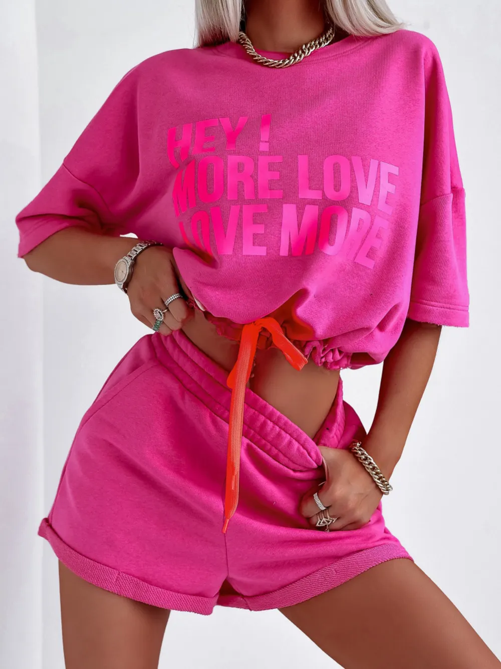 Letter Graphic Top and Shorts Set, image 2