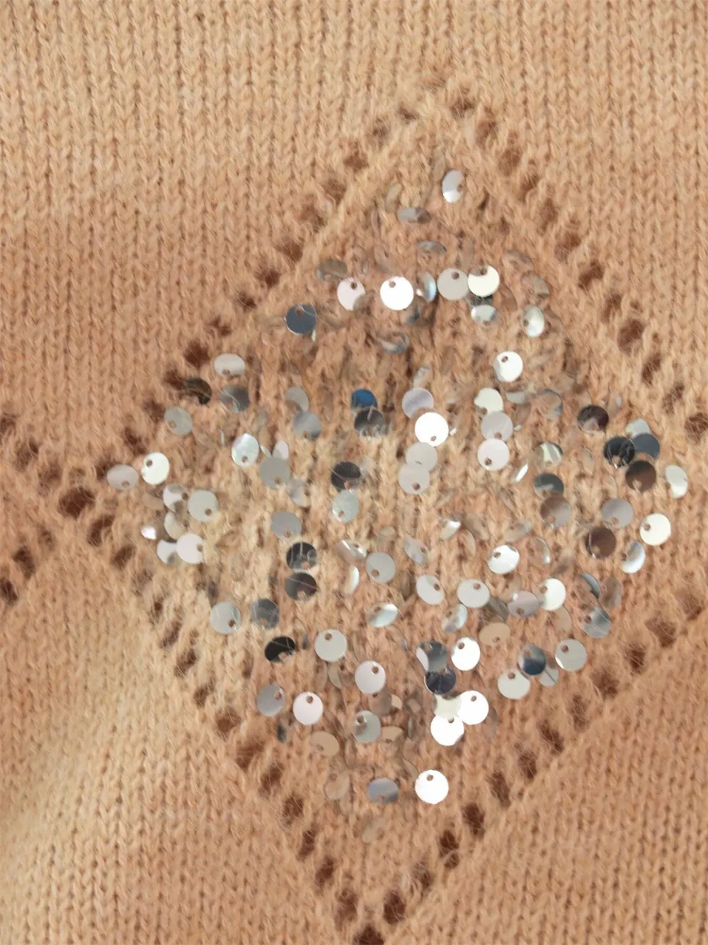 Sequined Diamond Pattern Oversized Sweater, image 17