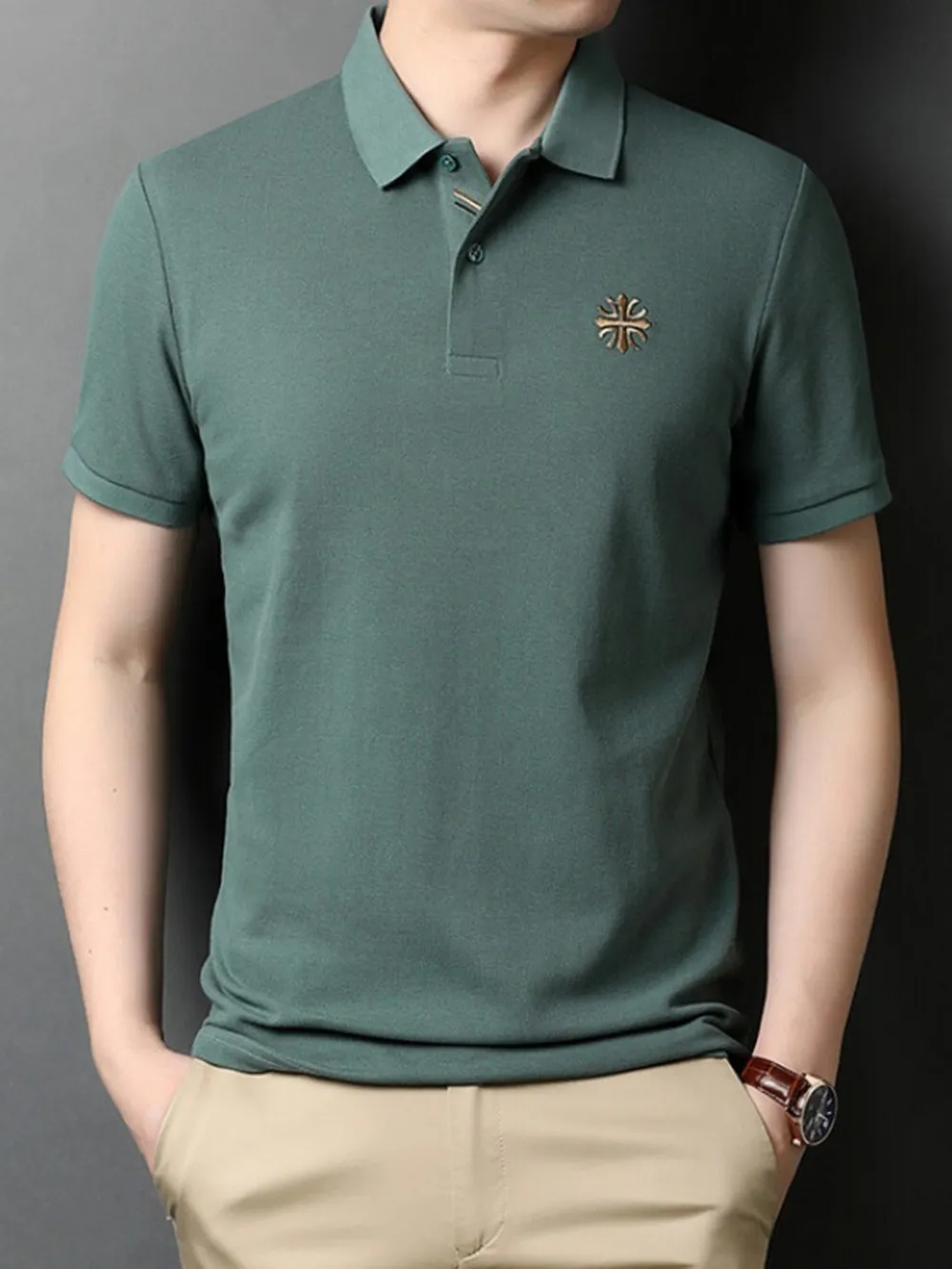 Men's Plus Size Embroidered Slim Fit Polo Shirt, image 6