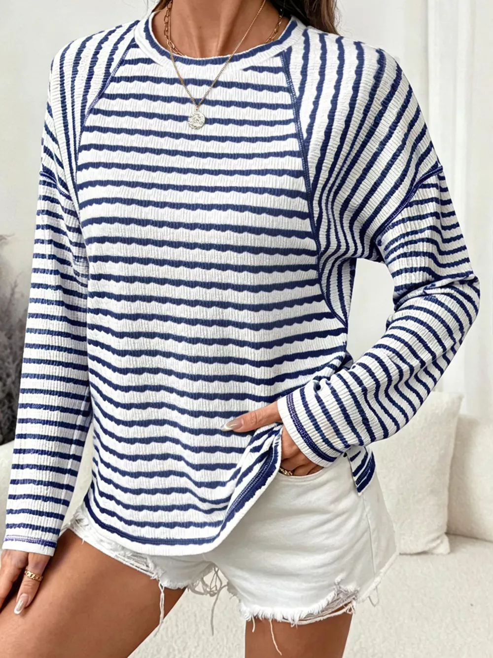 Casual Striped Raglan Sleeve Long-Sleeve T-Shirt, image 8
