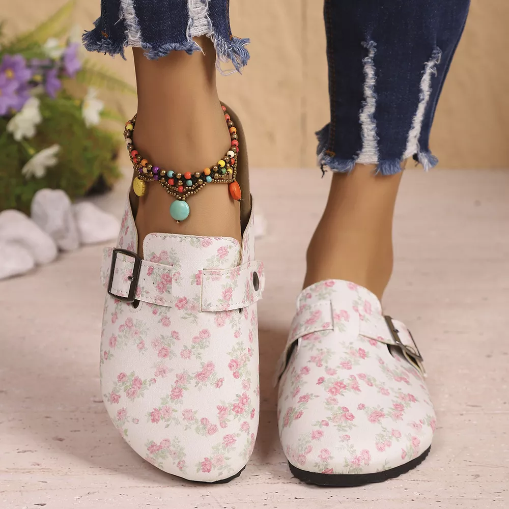 Floral Print Buckle Decor Slip-Ons, image 3