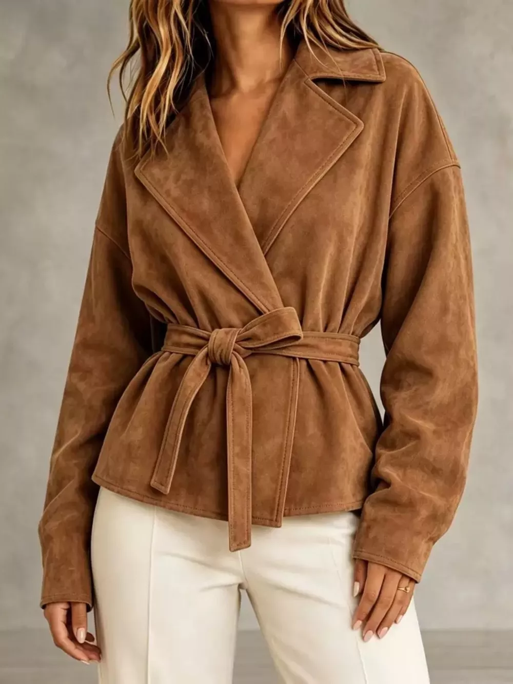 Tie-Waist Lapel Collar Jacket, image 3