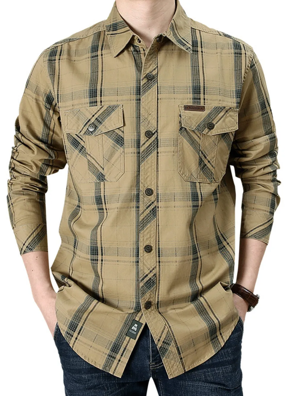 Men's Plus Size Casual Plaid Long Sleeve Shirt, image 3