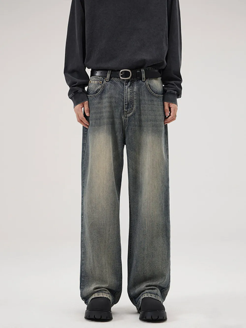 Men's Full Size Washed Wide Leg Relaxed Fit Jeans Plus Size