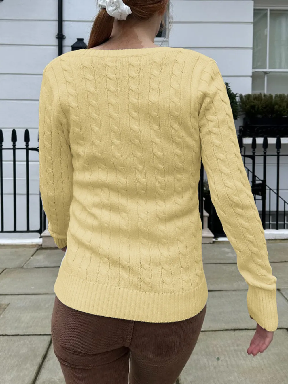 Cable Knit V-Neck Sweater, image 6