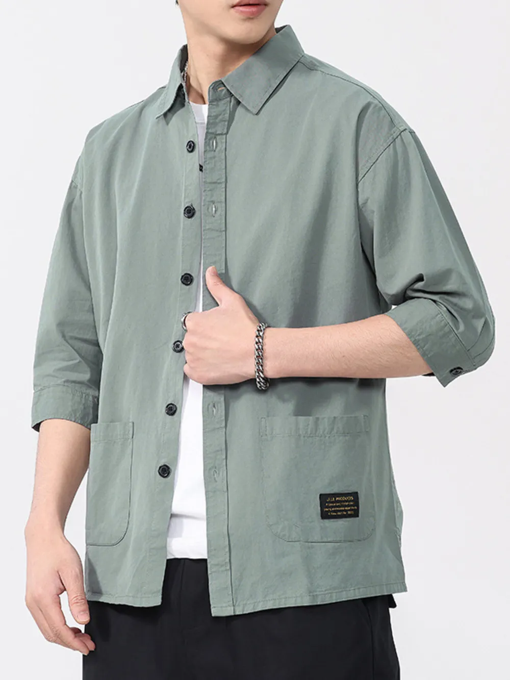 Men's Plus Size Button Up 3/4 Sleeve Shirt, image 2