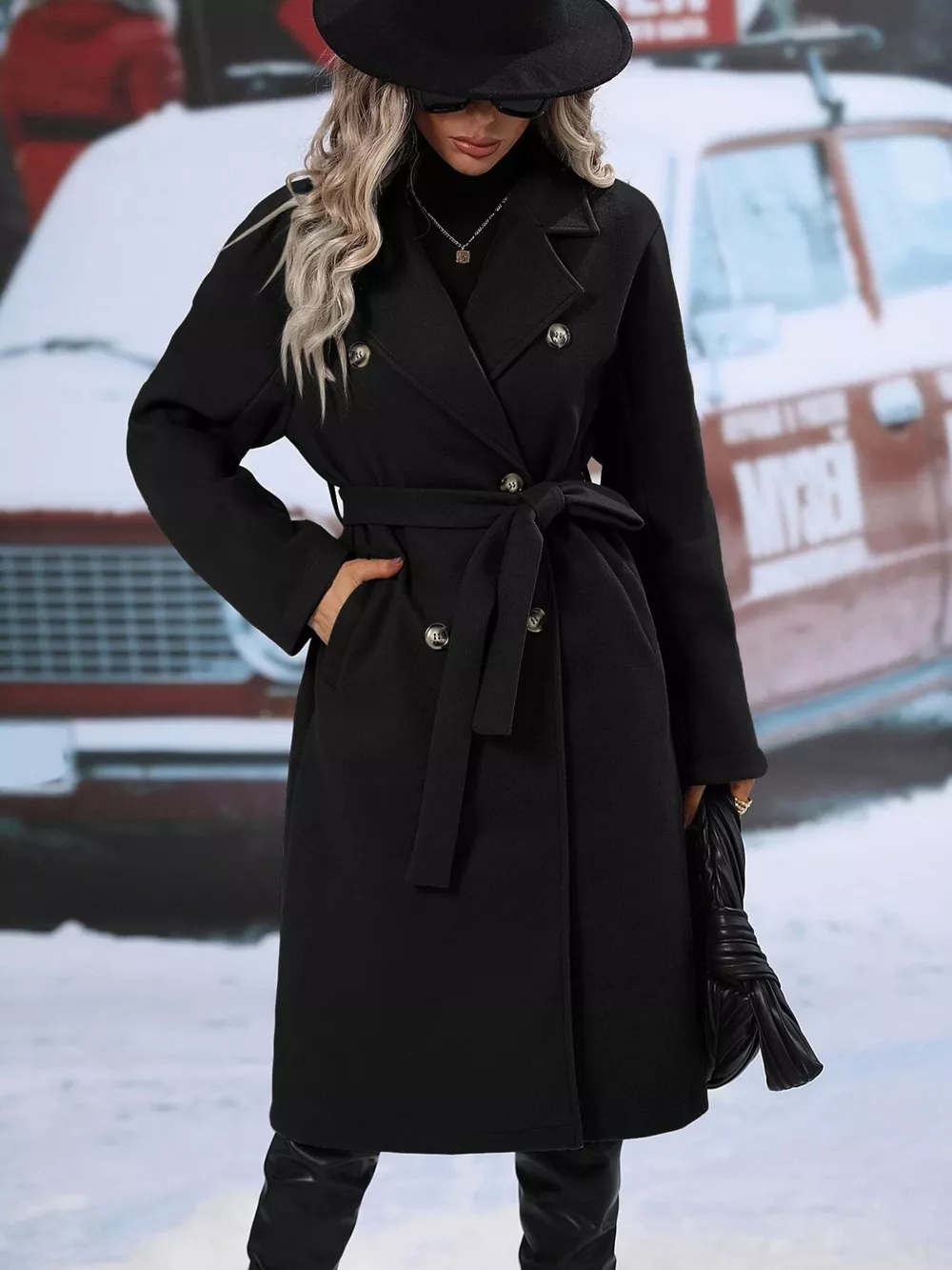 Double-Breasted Lapel Collar Overcoat, image 15