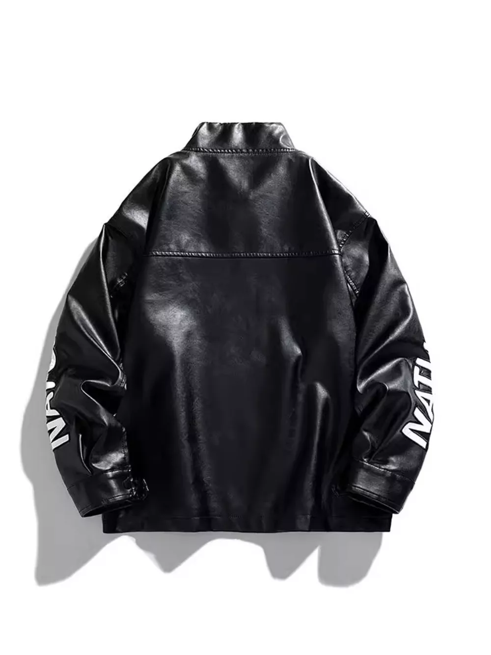 Men's Plus Size Zip Up Motor Racing Leather Jacket, image 2