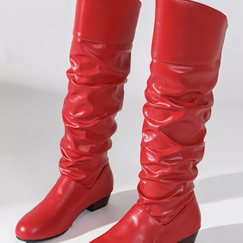 Ruched Knee-High Low Block Heel Boots, image 6
