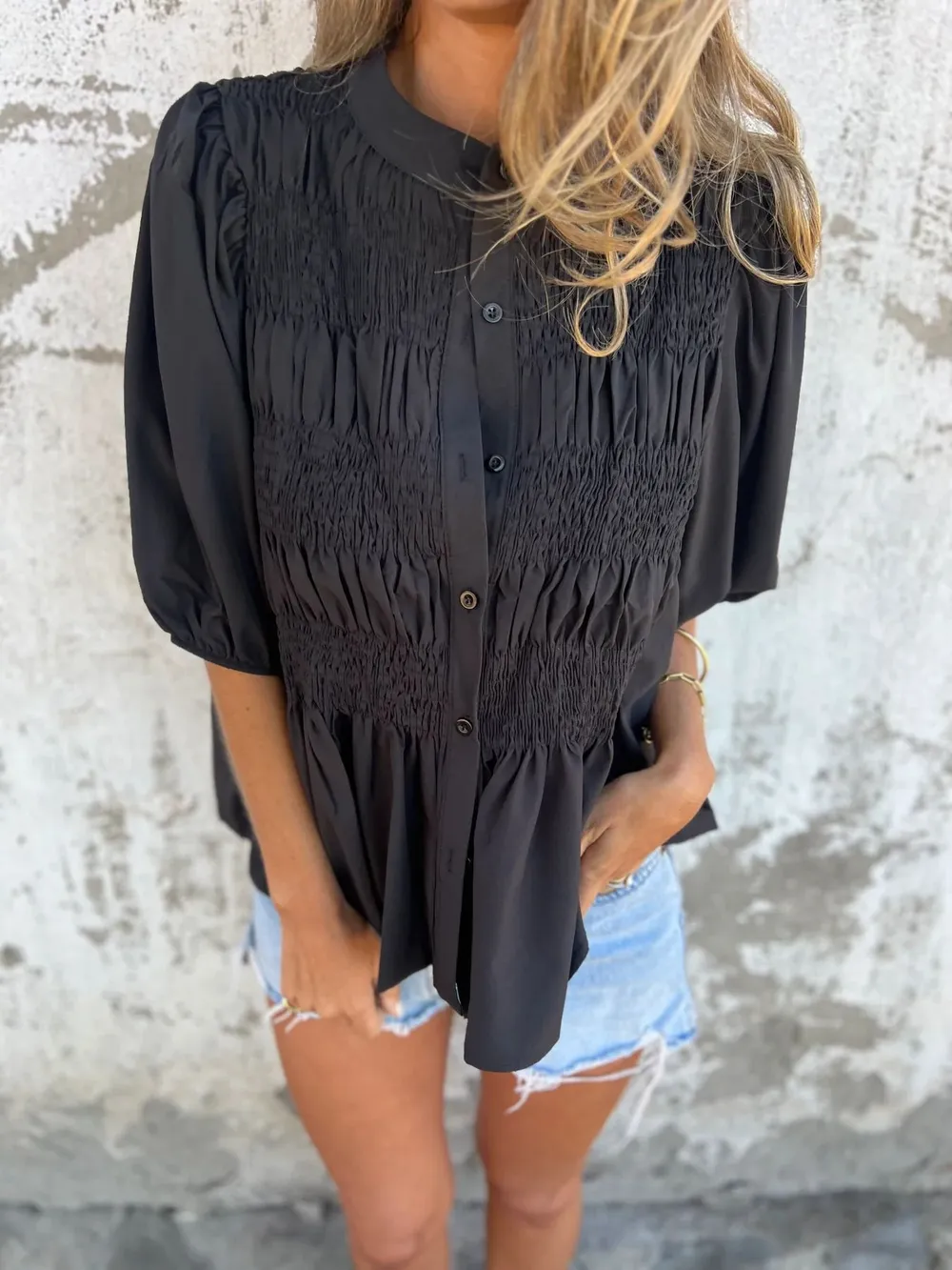 Full Size Smocked Puff Sleeve Blouse Plus Size, image 14