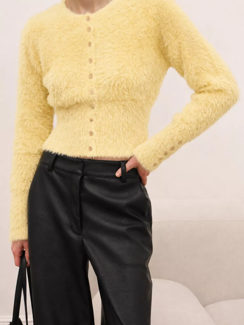 Soft Fuzzy Button-Down Cropped Cardigan, image 33