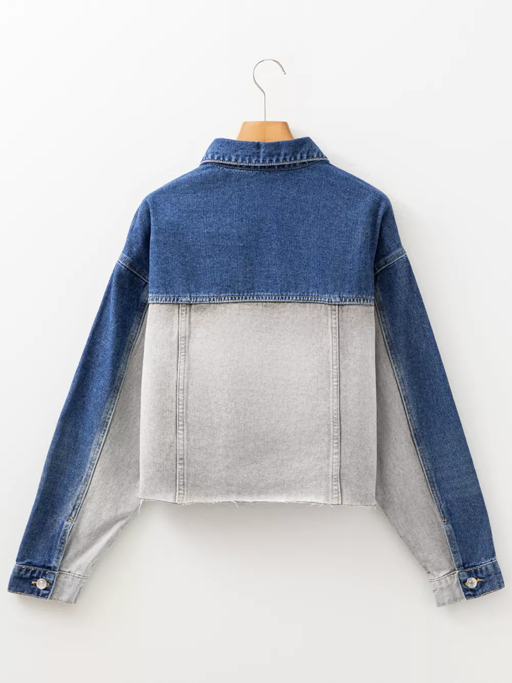 Color Block Patchwork Raw Hem Denim Jacket, image 8
