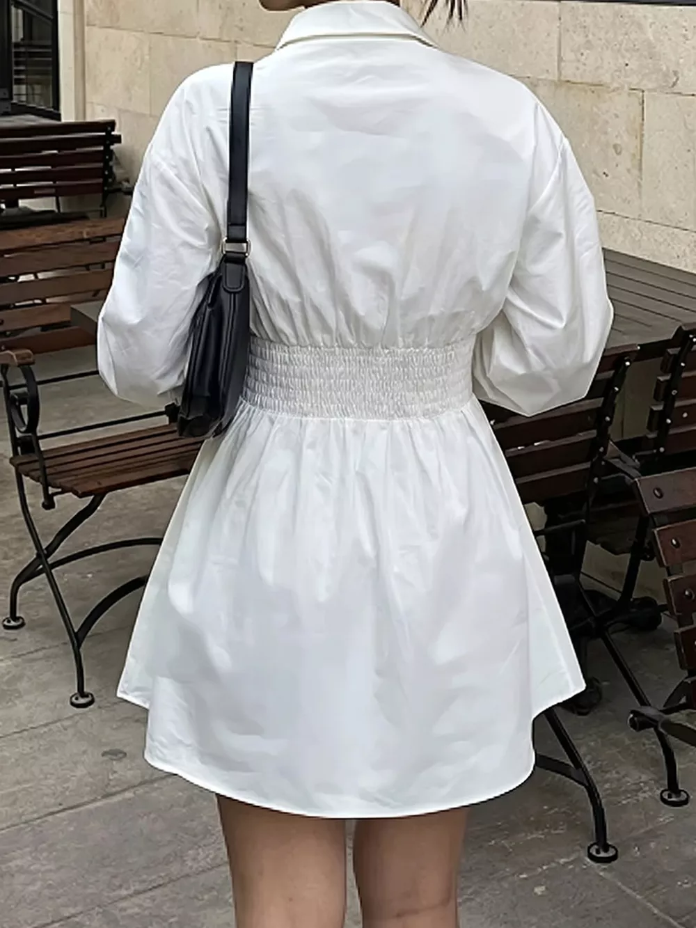 Collared Neck Lantern Sleeve Mini Dress, image 5